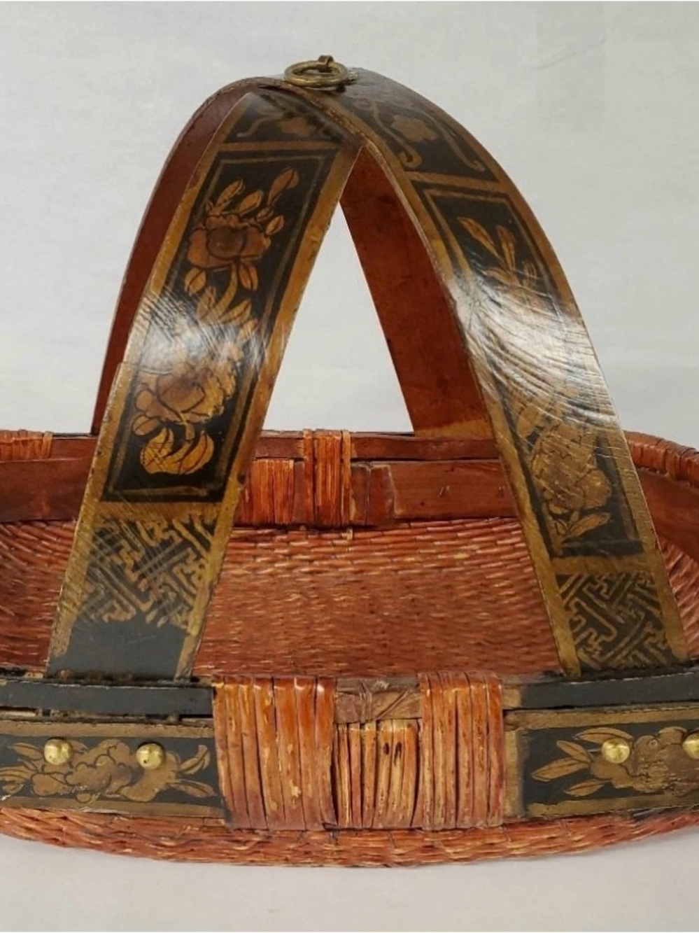 Antique Asian Hand Painted Oval
Gathering Basket excellent condition
